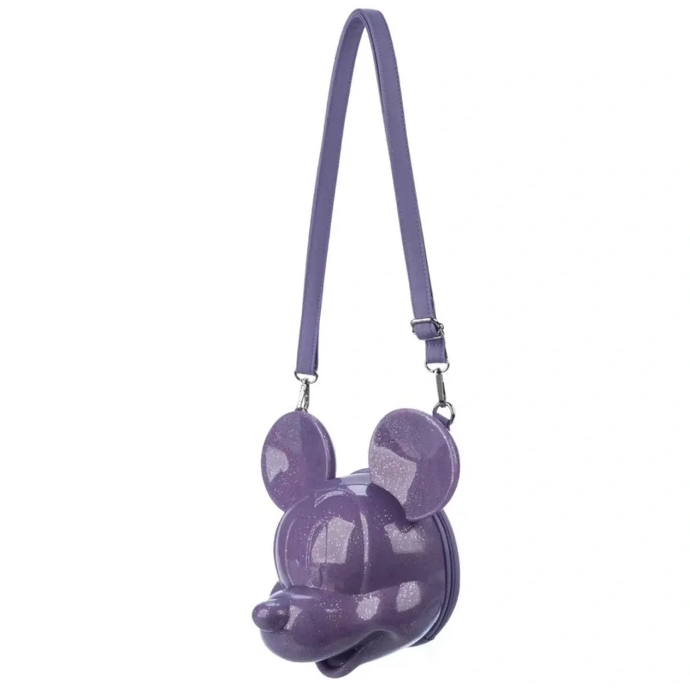 Disney Parks Loungefly Molded Purple Glitter Mickey Mouse Crossbody Bag - Picture 2 of 4